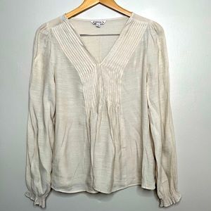 NANETTE LEPORE BEIGE VNECK PEASANT PLEATED SIZE M BLOUSE